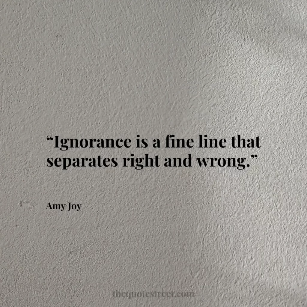 “Ignorance is a fine line that separates right and wrong.”