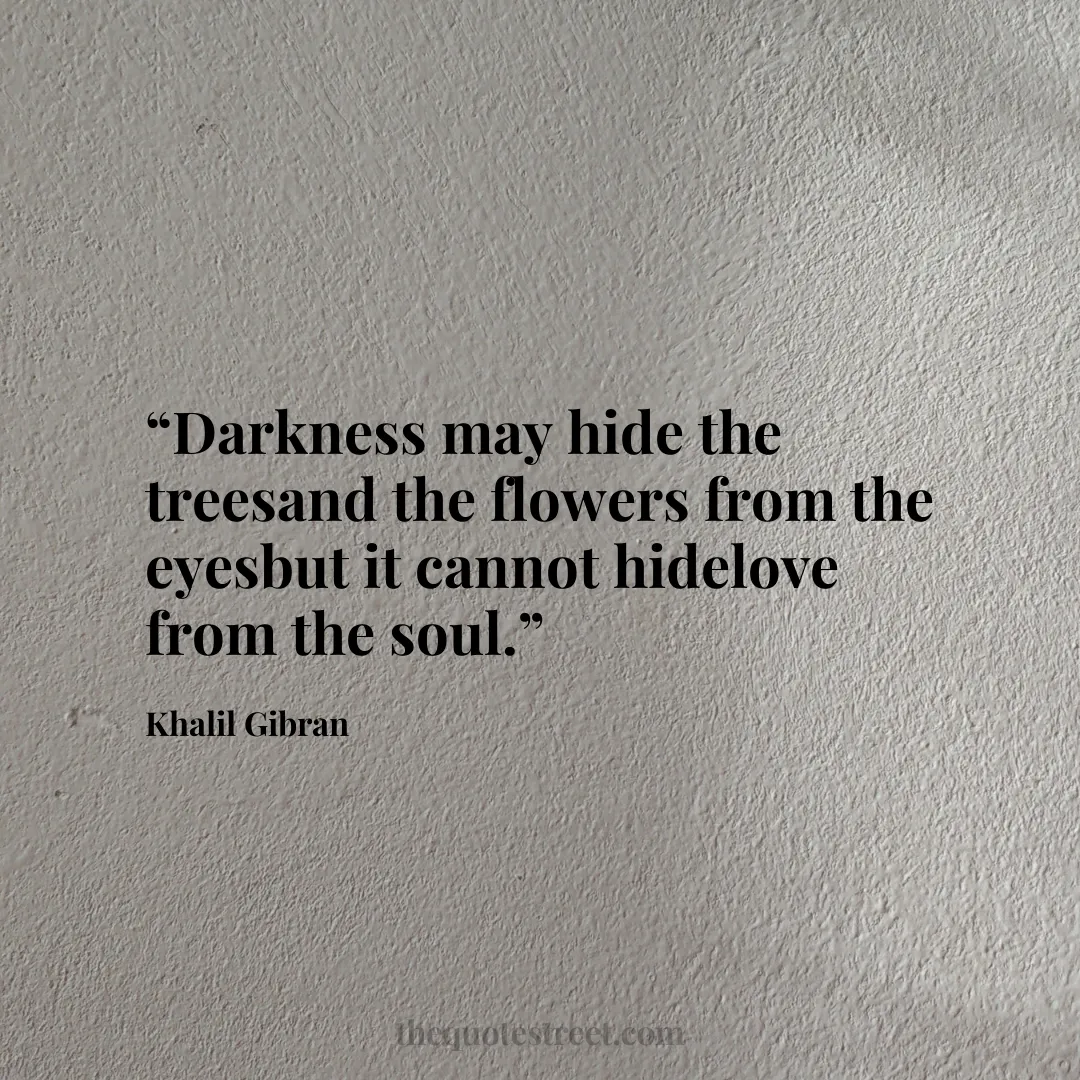 “Darkness may hide the treesand the flowers from the eyesbut it cannot hidelove from the soul.”