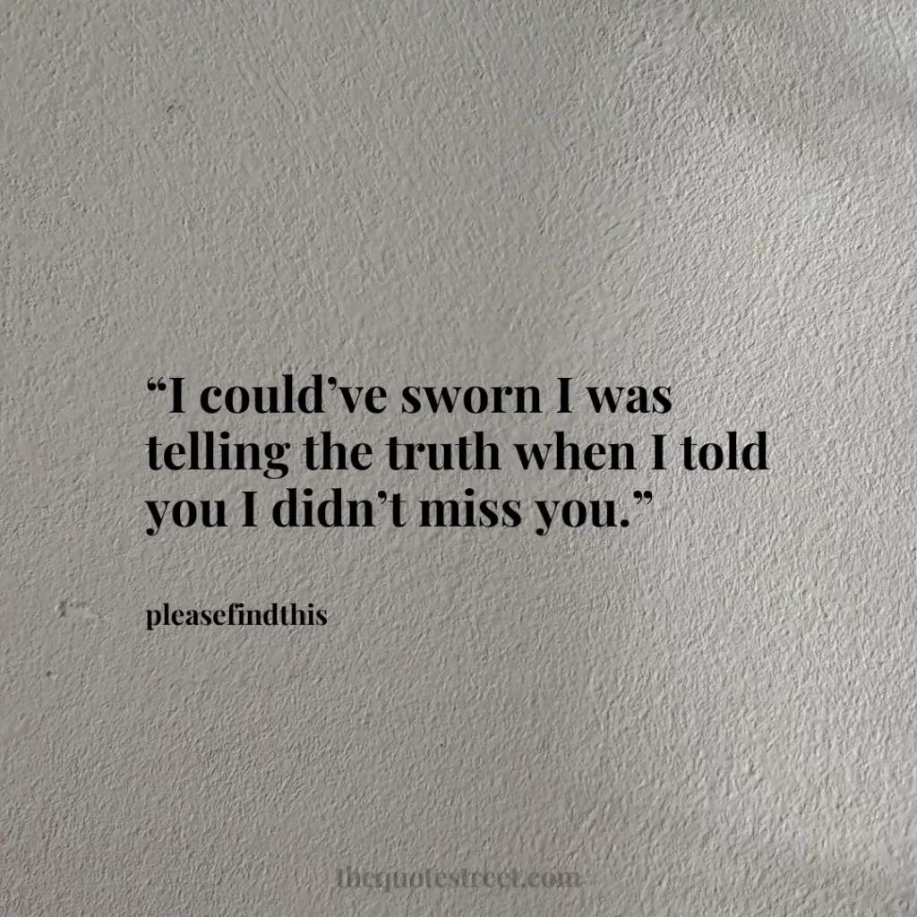 “I could’ve sworn I was telling the truth when I told you I didn’t miss you.”