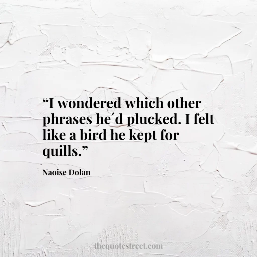 “I wondered which other phrases he´d plucked. I felt like a bird he kept for quills.”