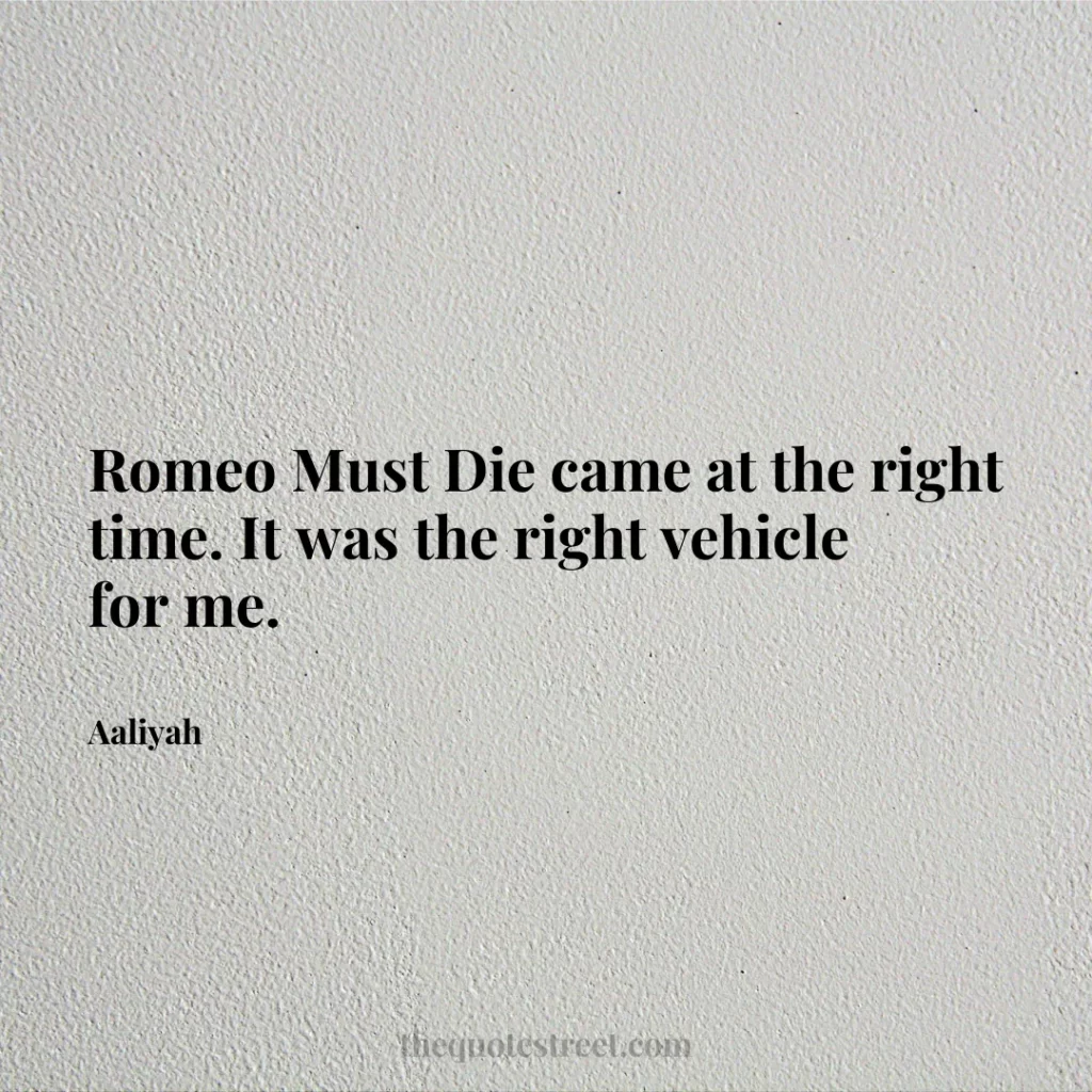 Romeo Must Die came at the right time. It was the right vehicle for me. - Aaliyah