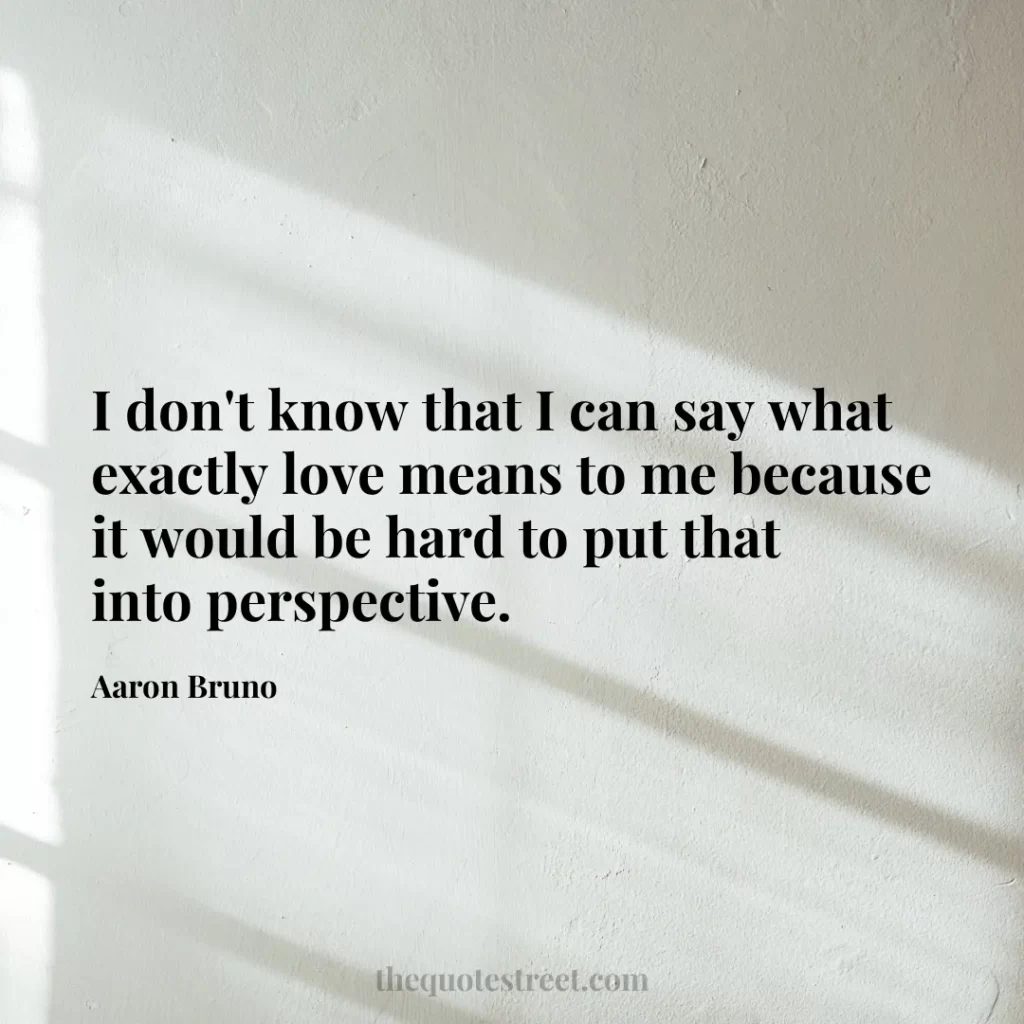 I don't know that I can say what exactly love means to me because it would be hard to put that into perspective. - Aaron Bruno