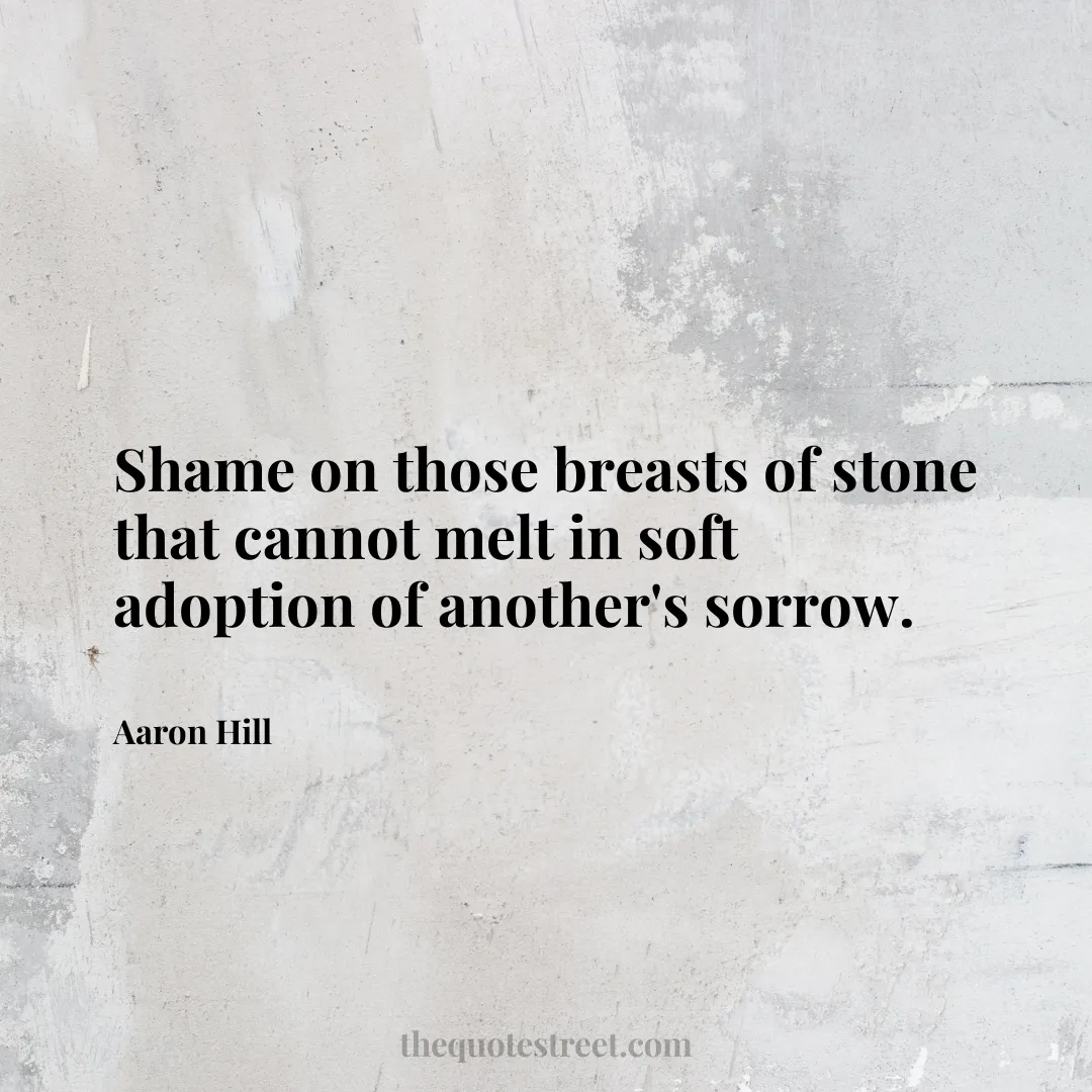 Shame on those breasts of stone that cannot melt in soft adoption of another's sorrow. - Aaron Hill