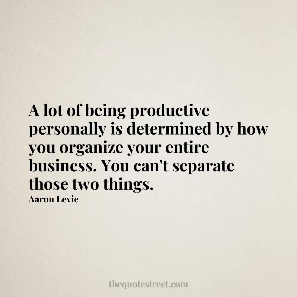 A lot of being productive personally is determined by how you organize your entire business. You can't separate those two things. - Aaron Levie