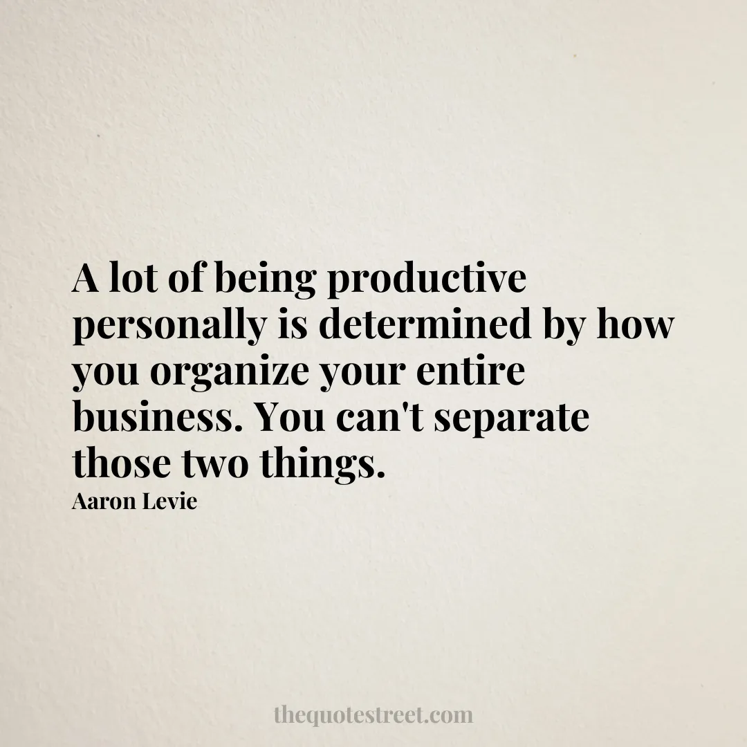 A lot of being productive personally is determined by how you organize your entire business. You can't separate those two things. - Aaron Levie