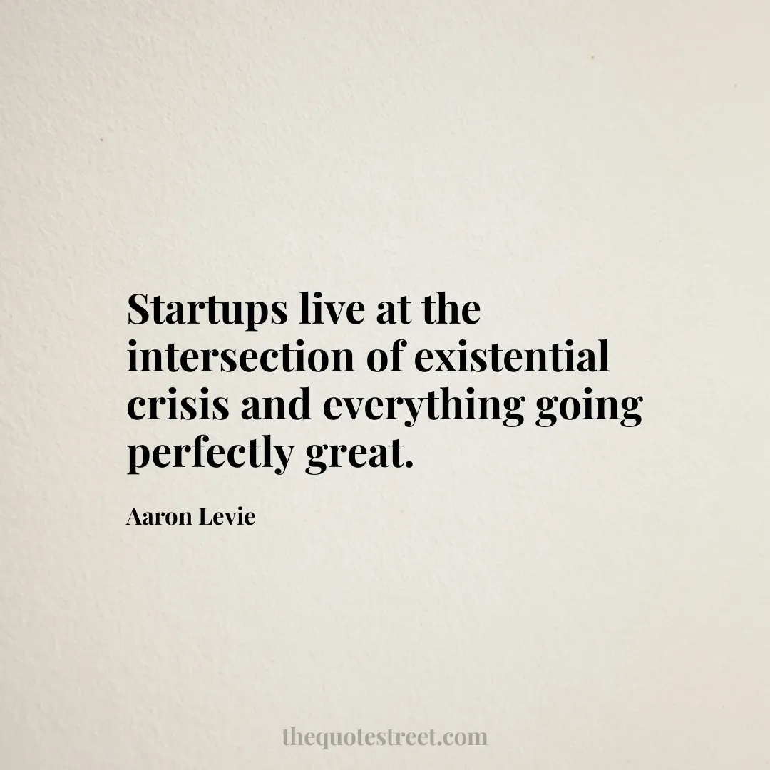 Startups live at the intersection of existential crisis and everything going perfectly great. - Aaron Levie