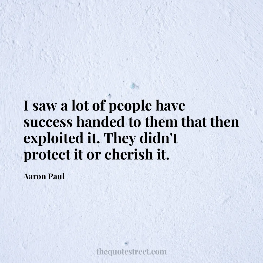 I saw a lot of people have success handed to them that then exploited it. They didn't protect it or cherish it. - Aaron Paul