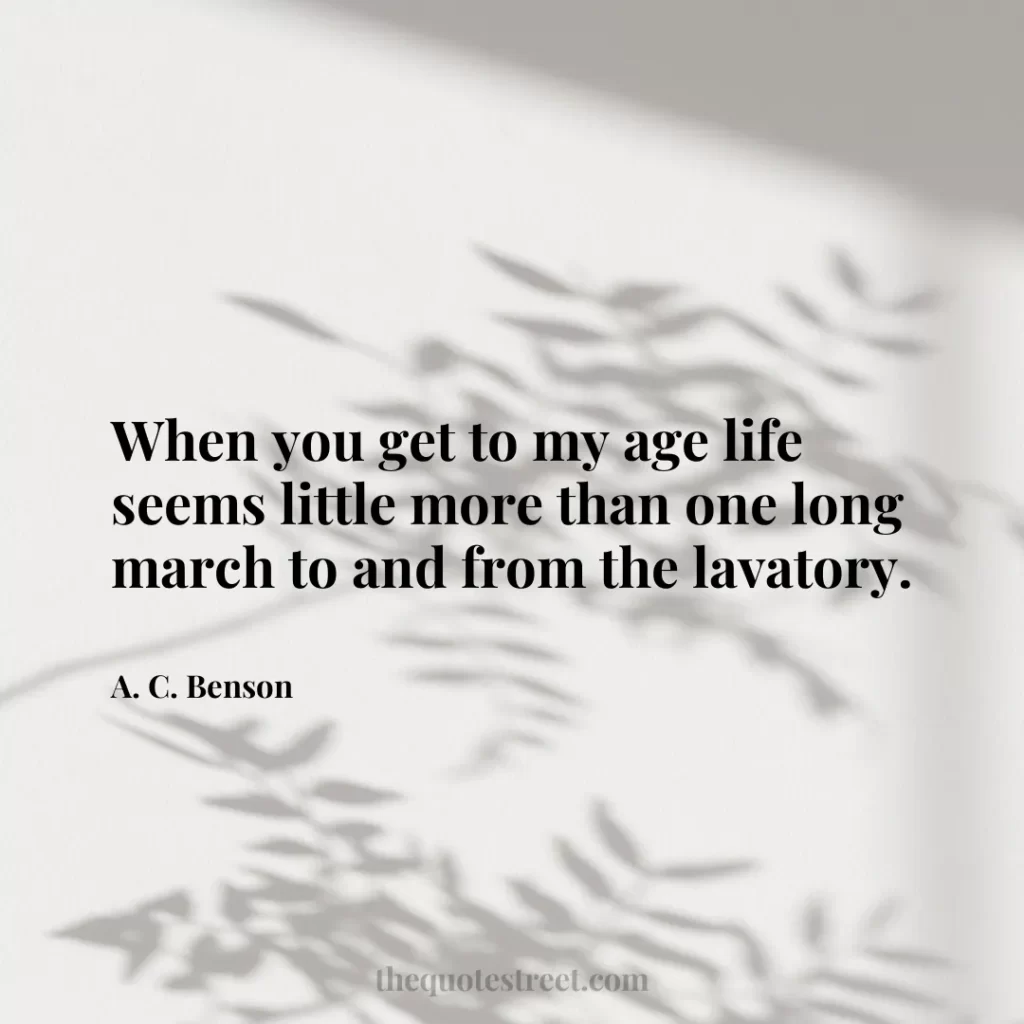 When you get to my age life seems little more than one long march to and from the lavatory. - A. C. Benson
