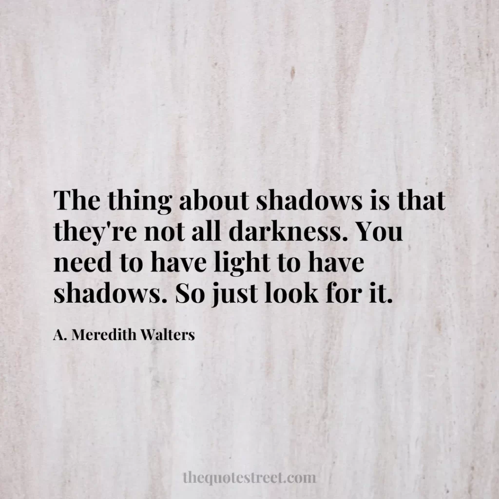 The thing about shadows is that they're not all darkness. You need to have light to have shadows. So just look for it. - A. Meredith Walters