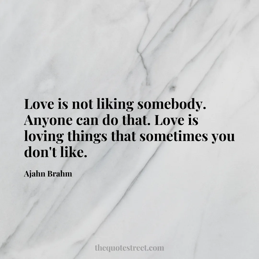 Love is not liking somebody. Anyone can do that. Love is loving things that sometimes you don't like. - Ajahn Brahm