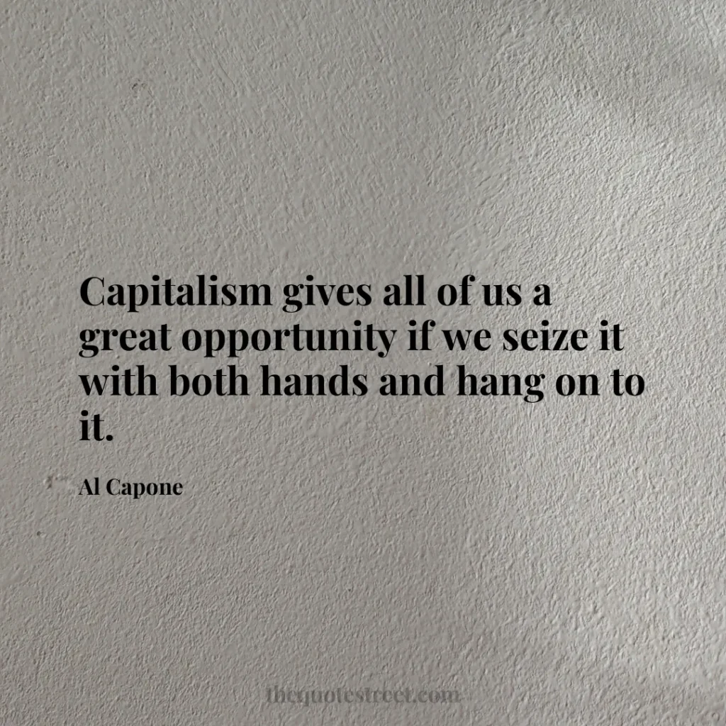 Capitalism gives all of us a great opportunity if we seize it with both hands and hang on to it. - Al Capone