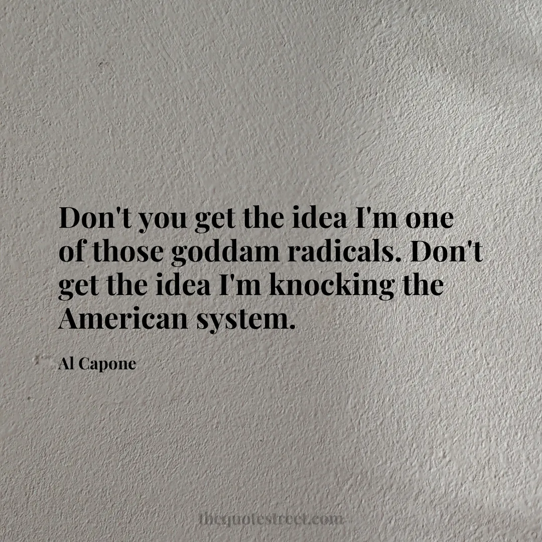 Don't you get the idea I'm one of those goddam radicals. Don't get the idea I'm knocking the American system. - Al Capone