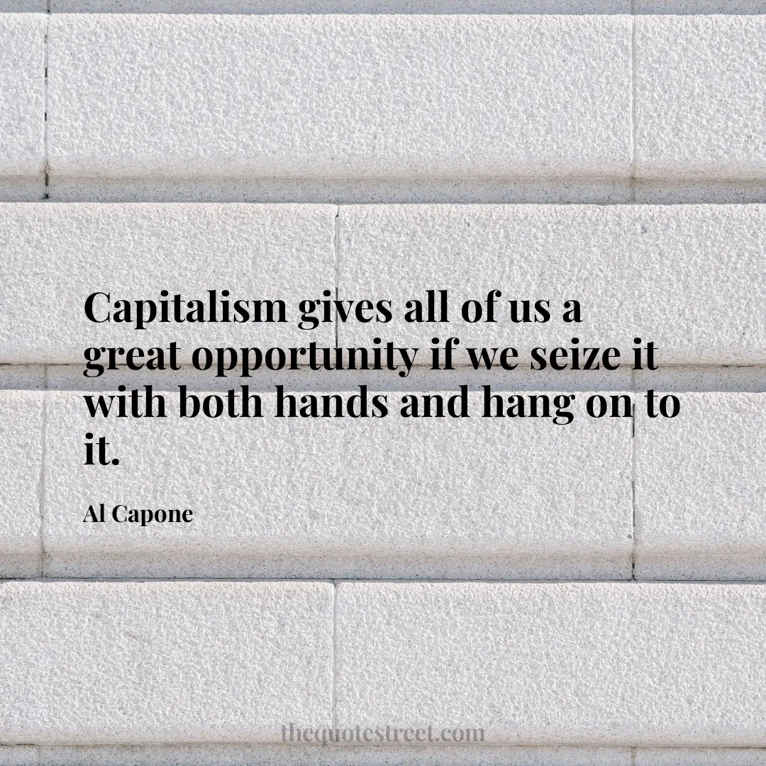 Capitalism gives all of us a great opportunity if we seize it with both hands and hang on to it. - Al Capone