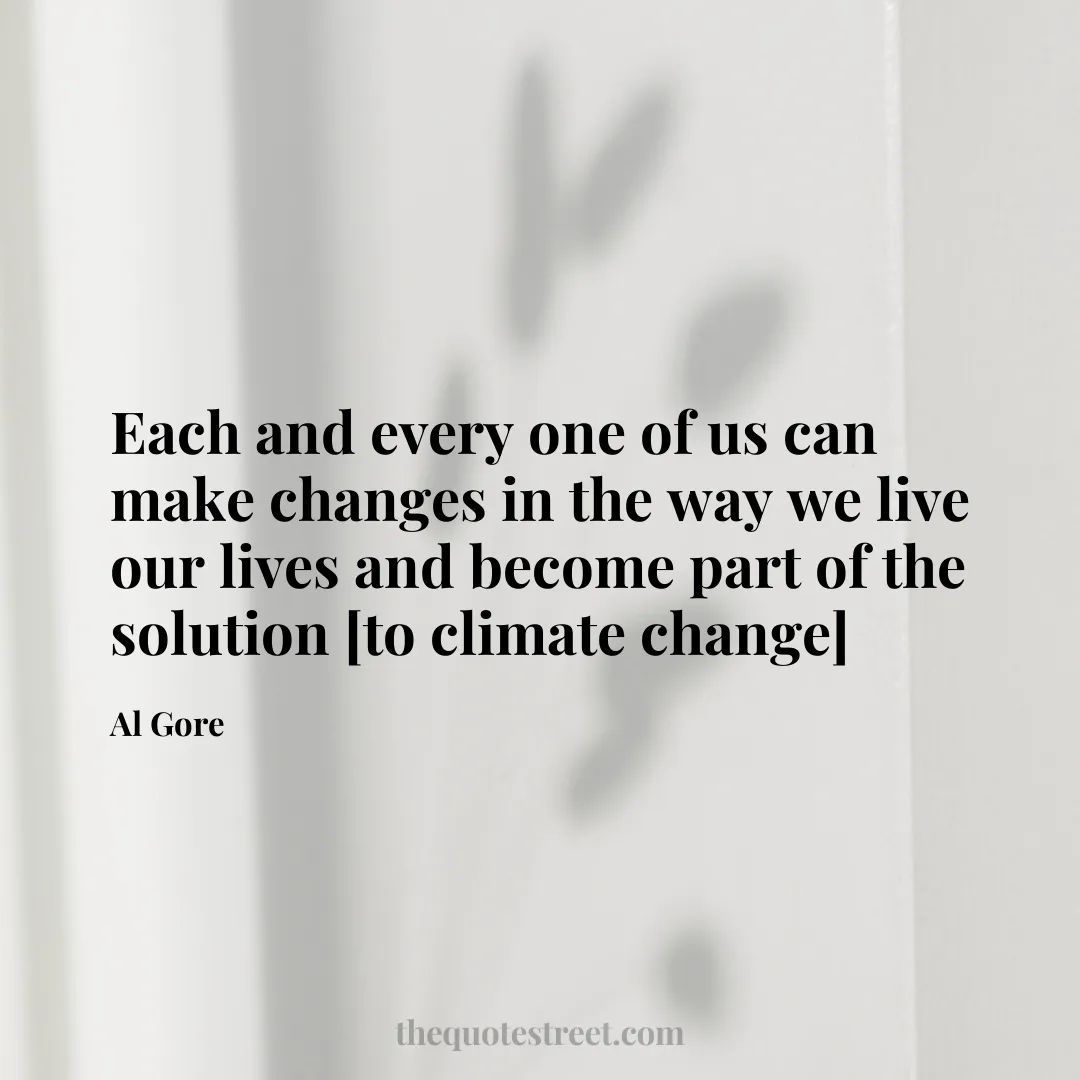 Each and every one of us can make changes in the way we live our lives and become part of the solution [to climate change] - Al Gore