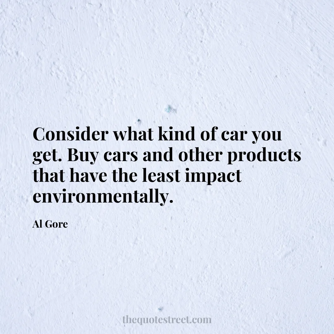 Consider what kind of car you get. Buy cars and other products that have the least impact environmentally. - Al Gore