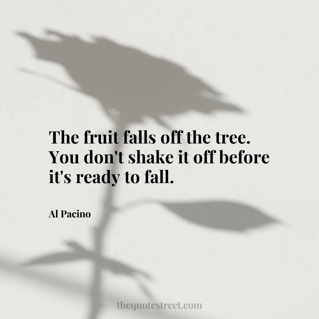 The fruit falls off the tree. You don't shake it off before it's ready to fall. - Al Pacino