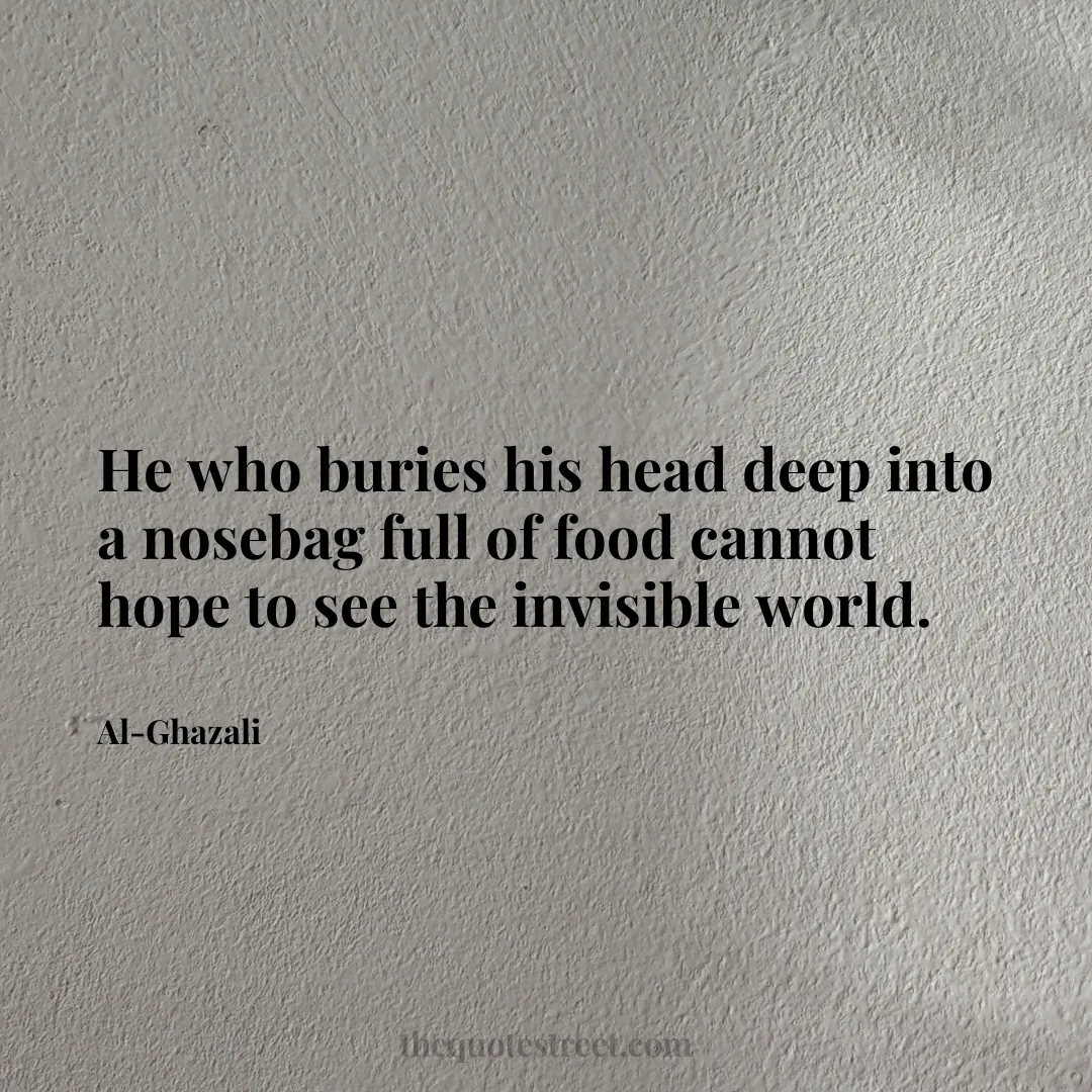 He who buries his head deep into a nosebag full of food cannot hope to see the invisible world. - Al-Ghazali