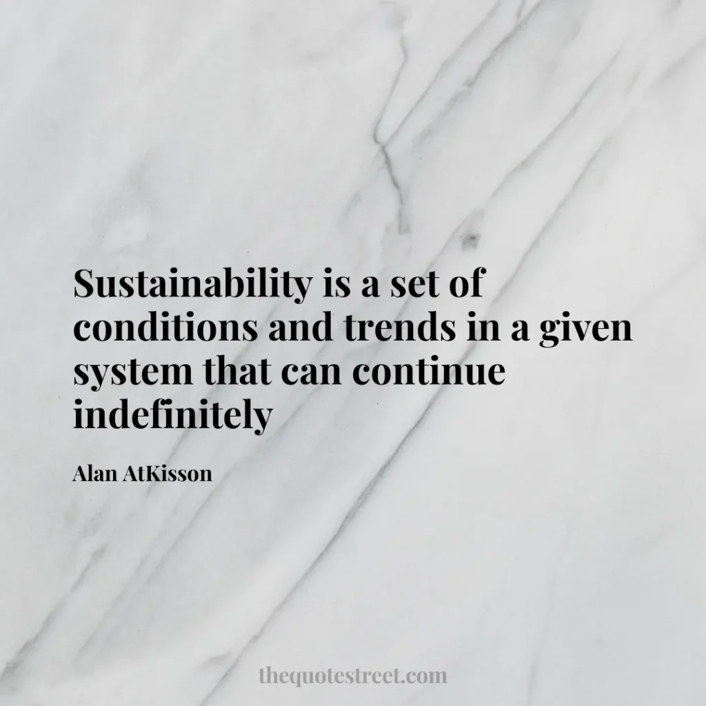 Sustainability is a set of conditions and trends in a given system that can continue indefinitely - Alan AtKisson