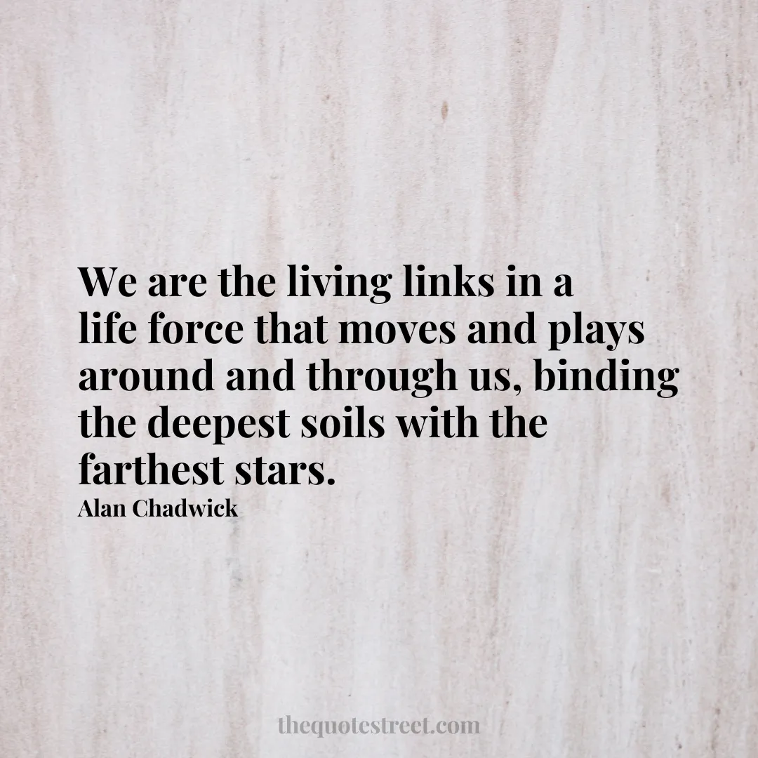 We are the living links in a life force that moves and plays around and through us