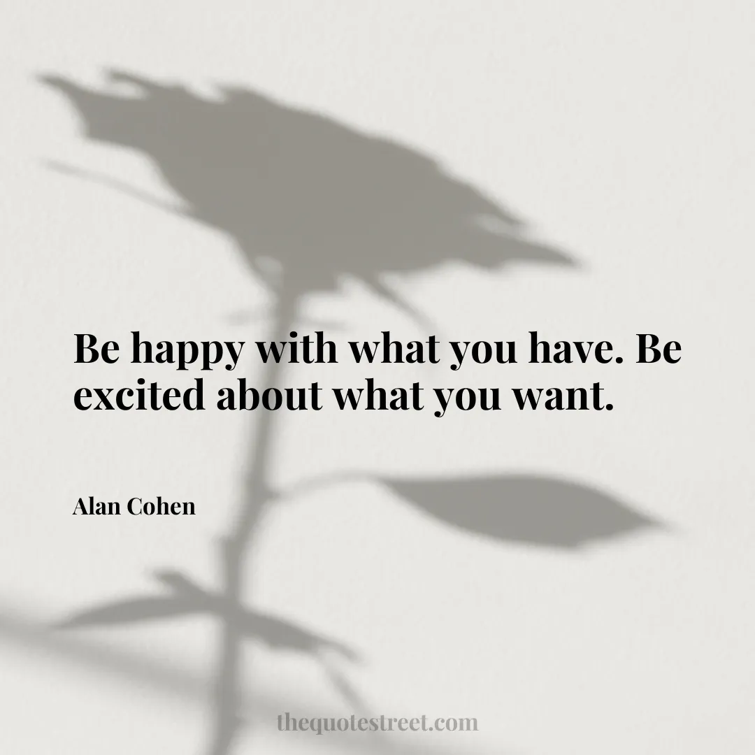 Be happy with what you have. Be excited about what you want. - Alan Cohen