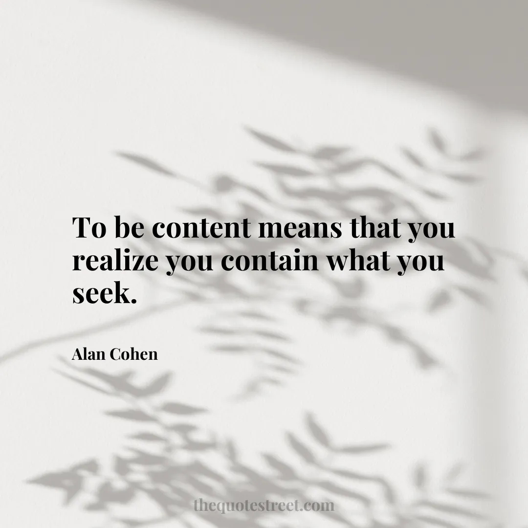 To be content means that you realize you contain what you seek. - Alan Cohen