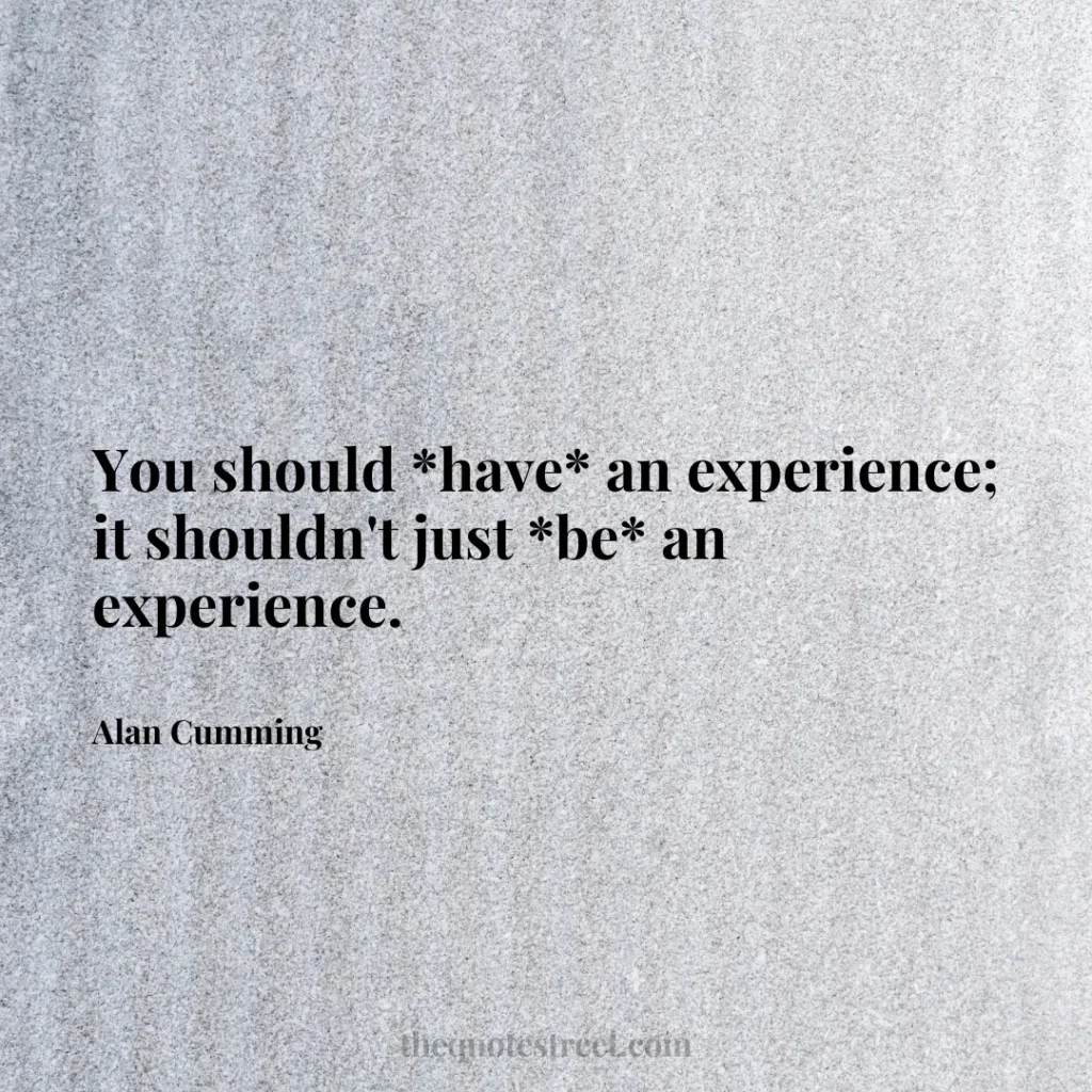 You should *have* an experience; it shouldn't just *be* an experience. - Alan Cumming