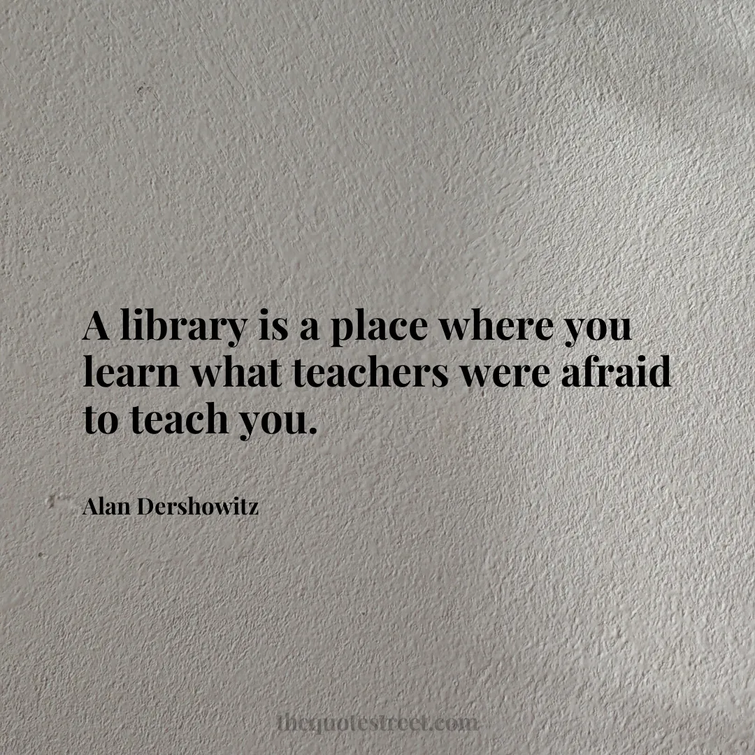 A library is a place where you learn what teachers were afraid to teach you. - Alan Dershowitz