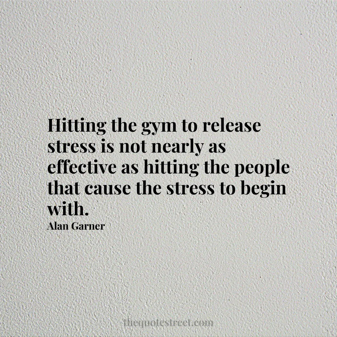 Hitting the gym to release stress is not nearly as effective as hitting the people that cause the stress to begin with. - Alan Garner