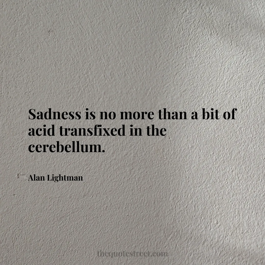 Sadness is no more than a bit of acid transfixed in the cerebellum. - Alan Lightman