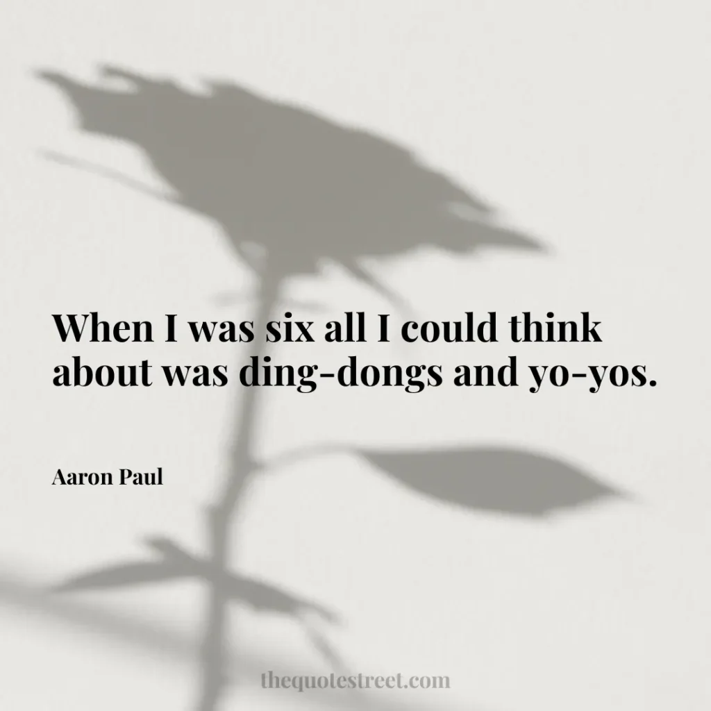 When I was six all I could think about was ding-dongs and yo-yos. - Aaron Paul