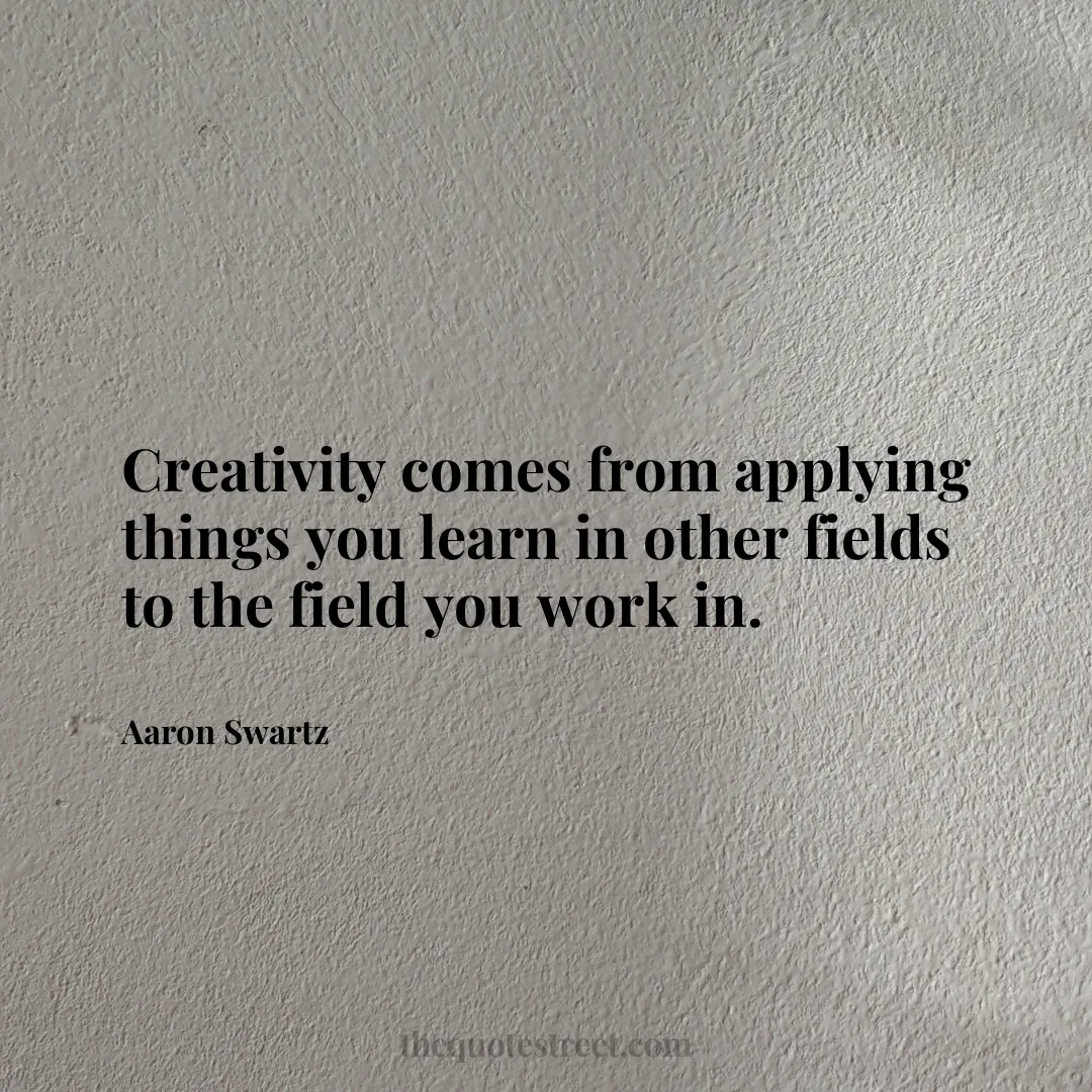 Creativity comes from applying things you learn in other fields to the field you work in. - Aaron Swartz