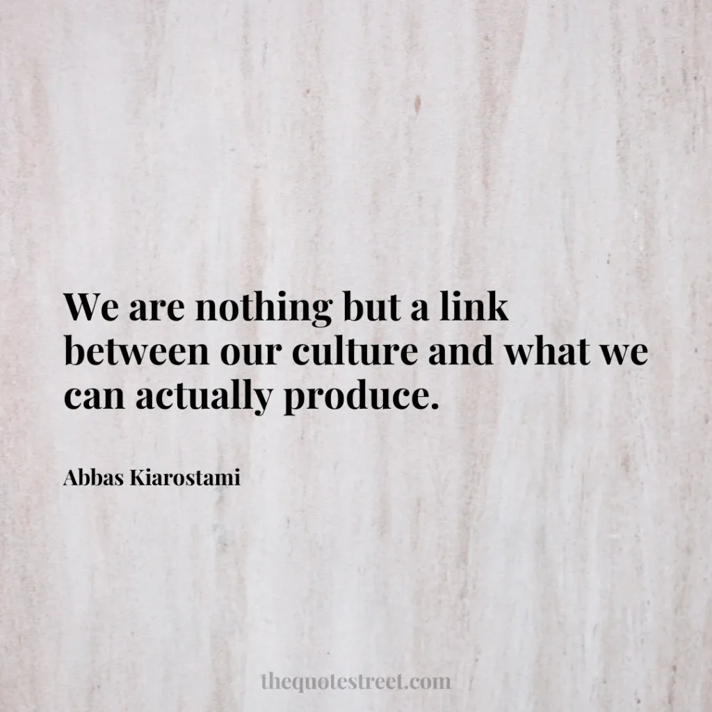 We are nothing but a link between our culture and what we can actually produce. - Abbas Kiarostami