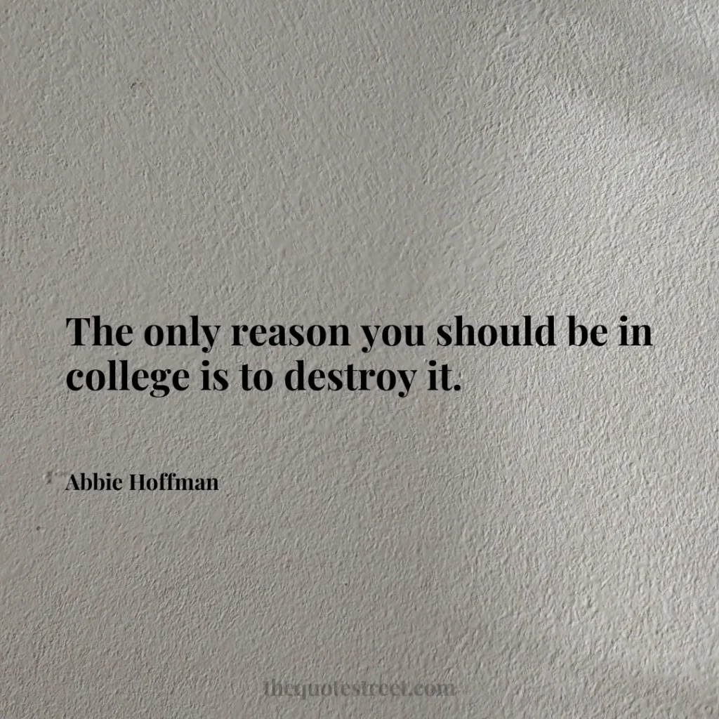 The only reason you should be in college is to destroy it. - Abbie Hoffman