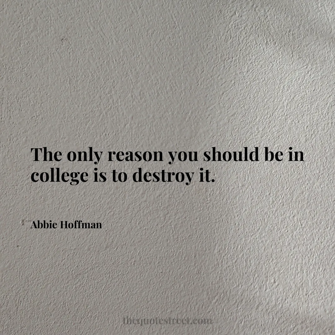 The only reason you should be in college is to destroy it. - Abbie Hoffman