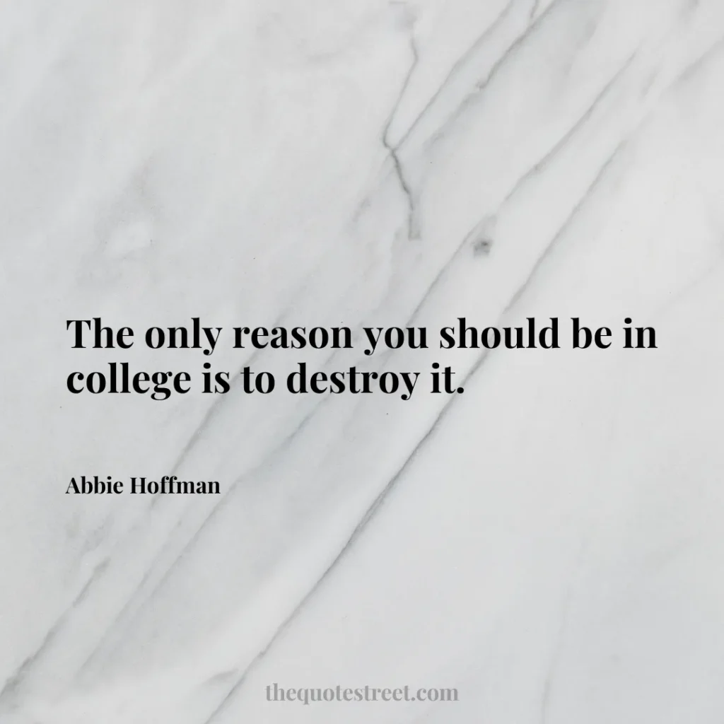 The only reason you should be in college is to destroy it. - Abbie Hoffman