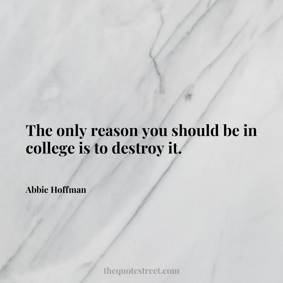 The only reason you should be in college is to destroy it. - Abbie Hoffman