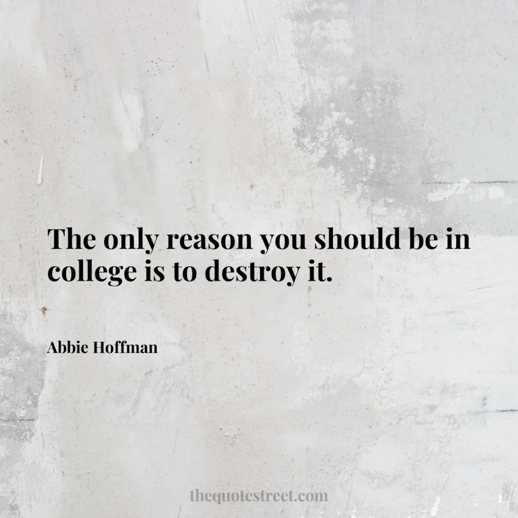 The only reason you should be in college is to destroy it. - Abbie Hoffman