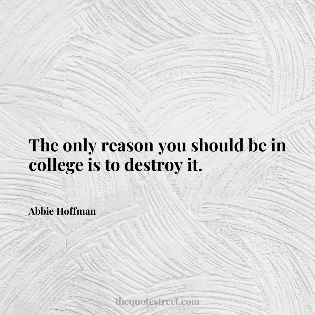 The only reason you should be in college is to destroy it. - Abbie Hoffman