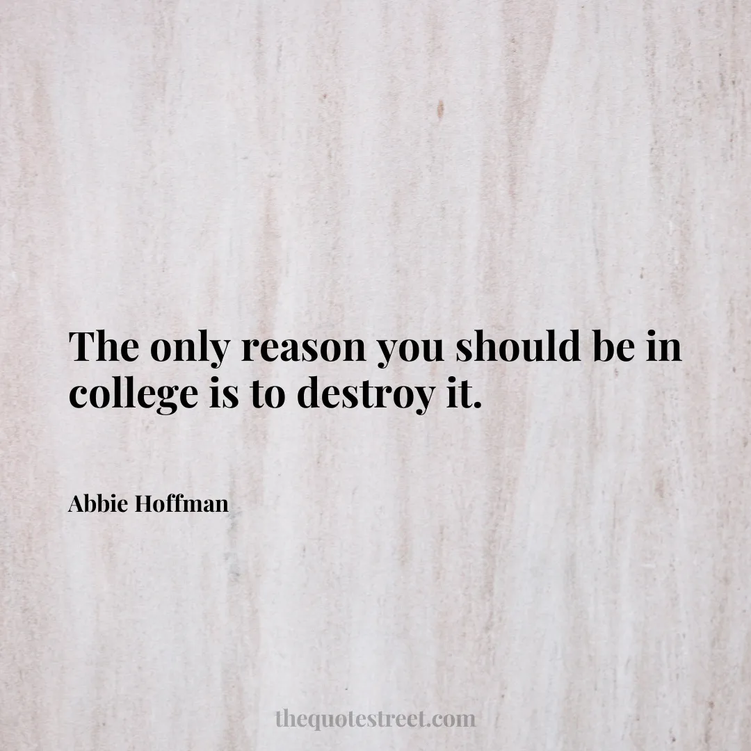 The only reason you should be in college is to destroy it. - Abbie Hoffman