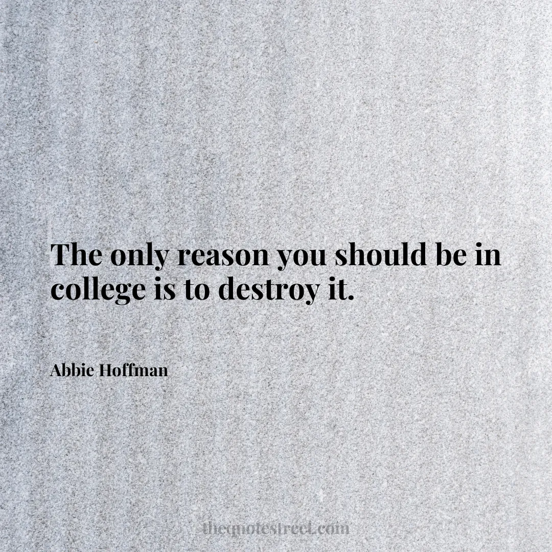 The only reason you should be in college is to destroy it. - Abbie Hoffman