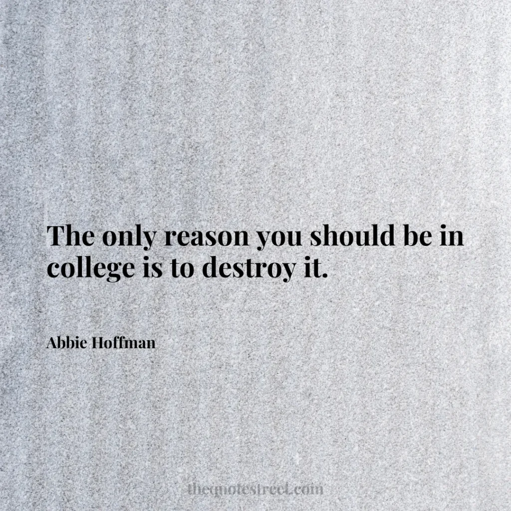 The only reason you should be in college is to destroy it. - Abbie Hoffman