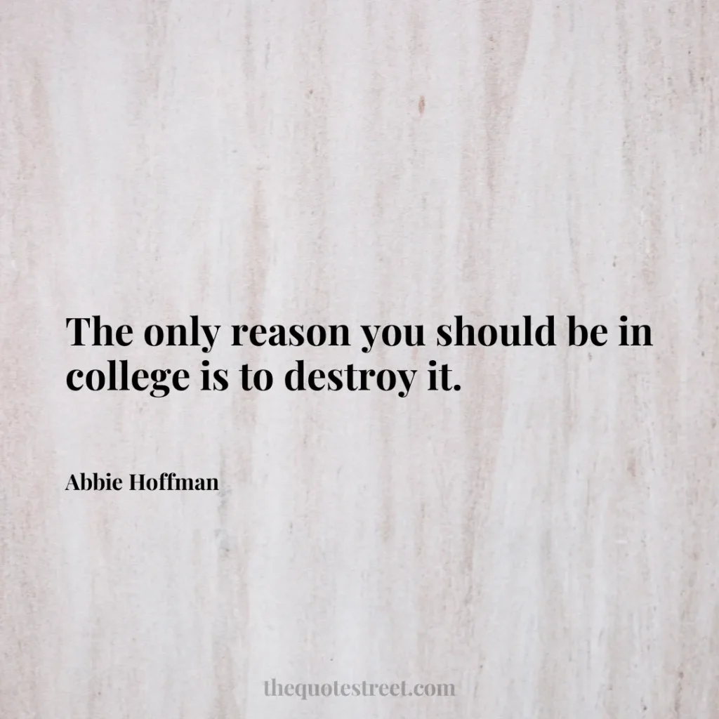 The only reason you should be in college is to destroy it. - Abbie Hoffman