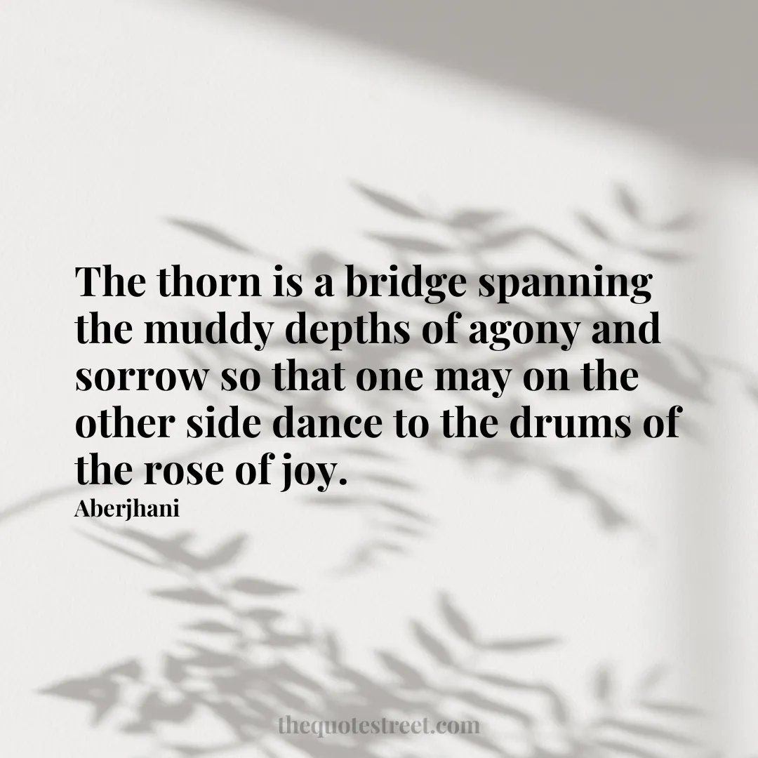 The thorn is a bridge spanning the muddy depths of agony and sorrow so that one may on the other side dance to the drums of the rose of joy. - Aberjhani