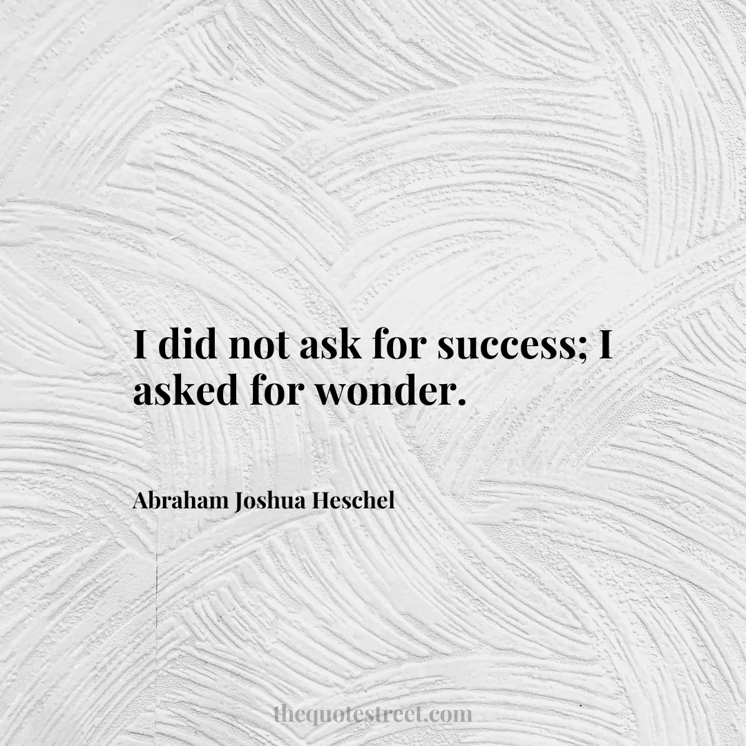 I did not ask for success; I asked for wonder. - Abraham Joshua Heschel