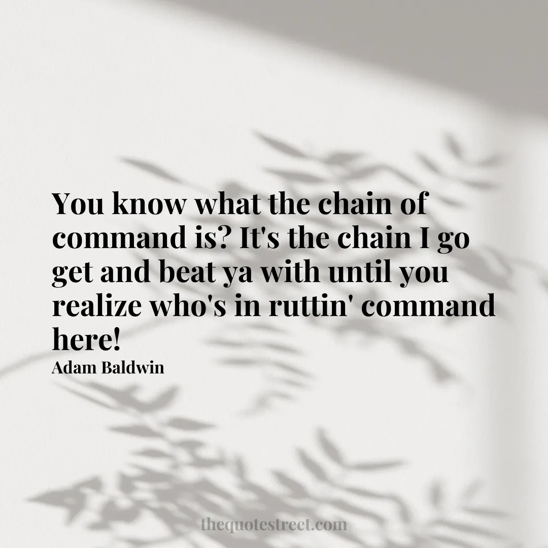 You know what the chain of command is? It's the chain I go get and beat ya with until you realize who's in ruttin' command here! - Adam Baldwin