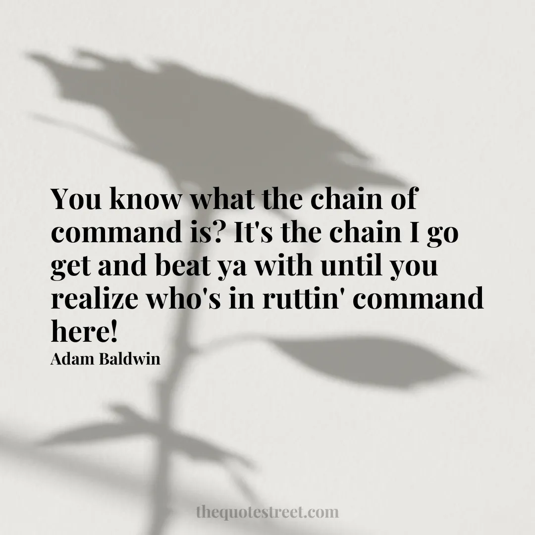 You know what the chain of command is? It's the chain I go get and beat ya with until you realize who's in ruttin' command here! - Adam Baldwin