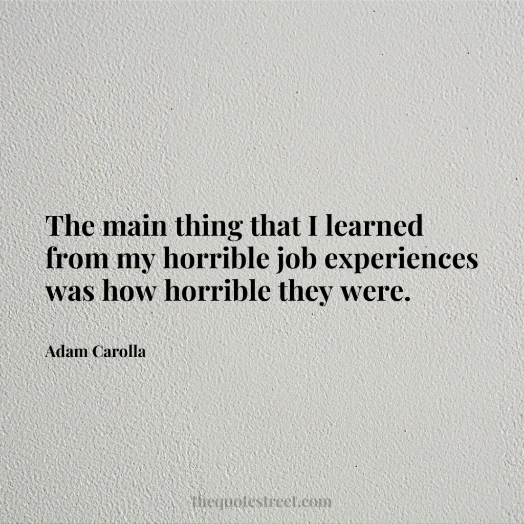 The main thing that I learned from my horrible job experiences was how horrible they were. - Adam Carolla