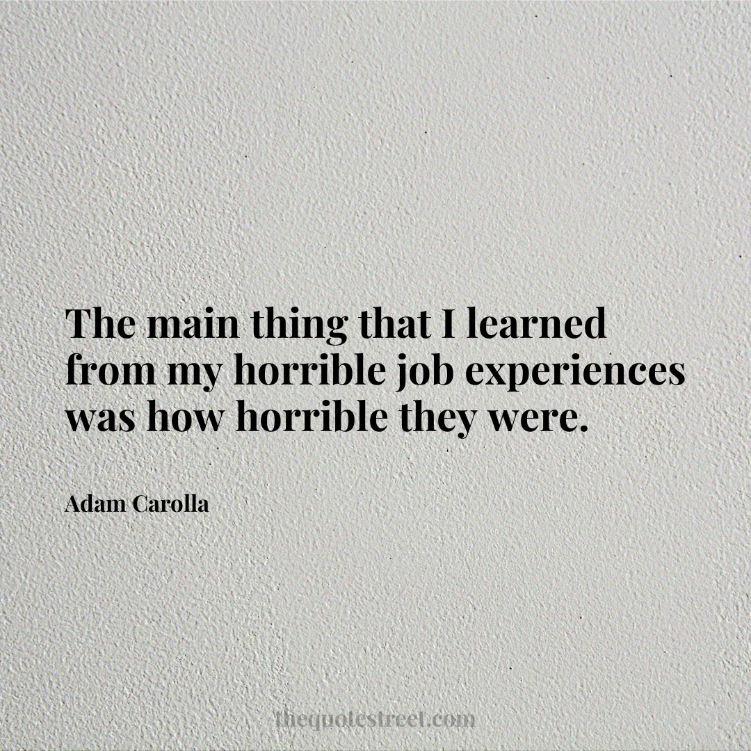 The main thing that I learned from my horrible job experiences was how horrible they were. - Adam Carolla