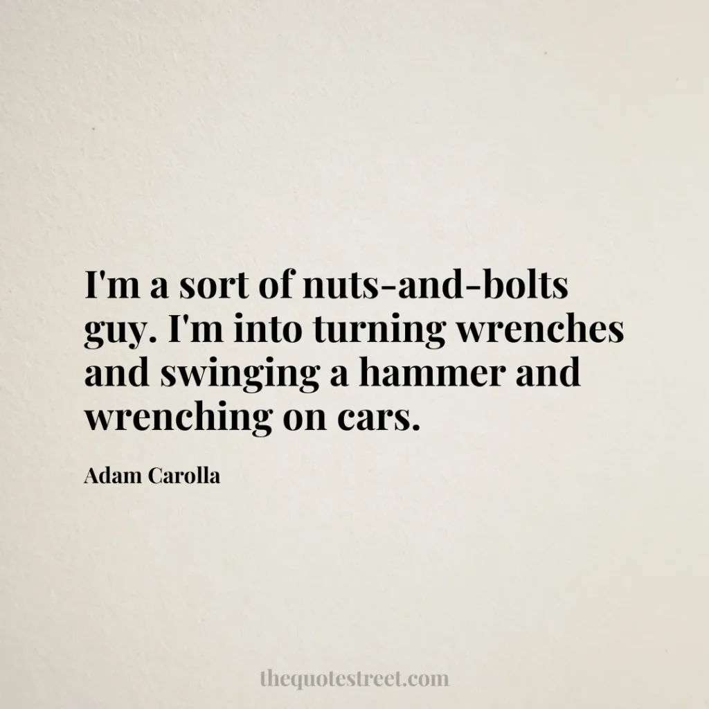 I'm a sort of nuts-and-bolts guy. I'm into turning wrenches and swinging a hammer and wrenching on cars. - Adam Carolla