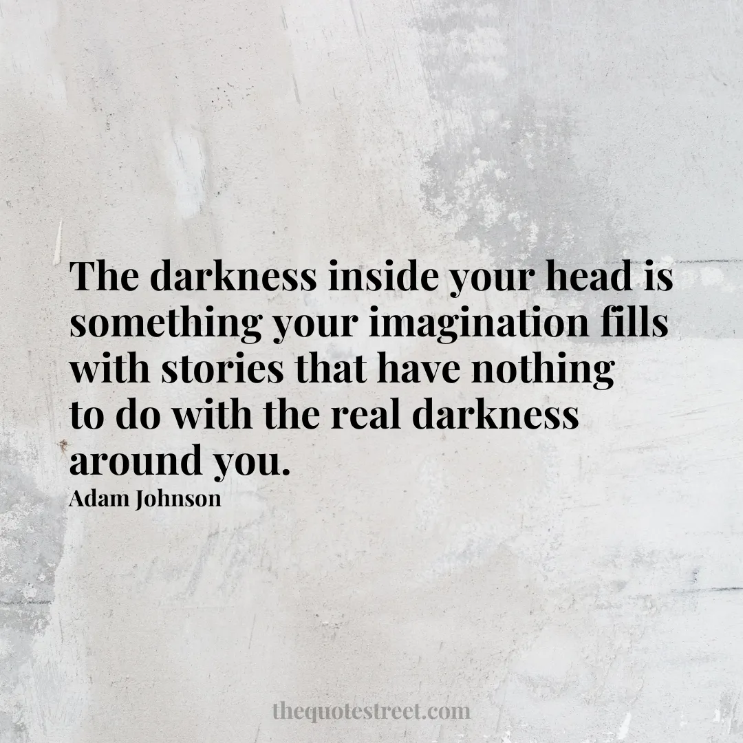 The darkness inside your head is something your imagination fills with stories that have nothing to do with the real darkness around you. - Adam Johnson